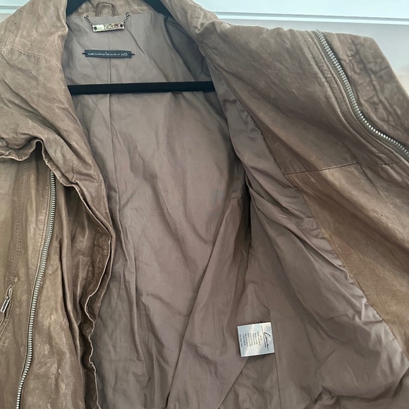 LINE Light Brown Textured Lambskin Motorcycle Jacket - Size L - Picture 10 of 12